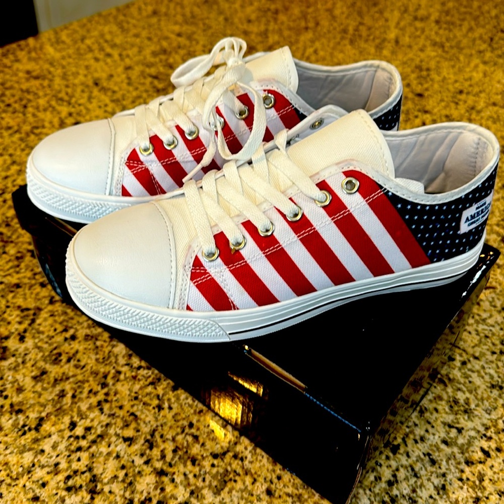 Red white and blue Trump sneaker